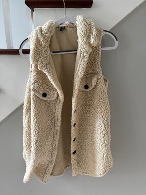 Cream Sherpa Button-Front Vest